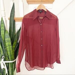 Theory Maroon pattern sheer button down shirt silk
